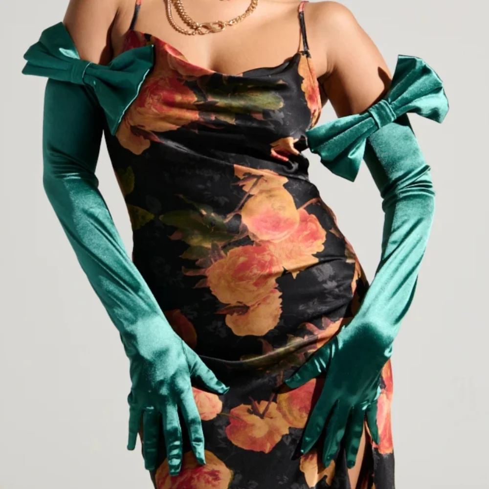 Teal Satin Gloves